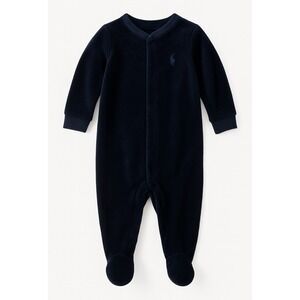 Ralph Lauren Velour Velvet One Piece Coverall Footed Navy Blue SZ 9 Months